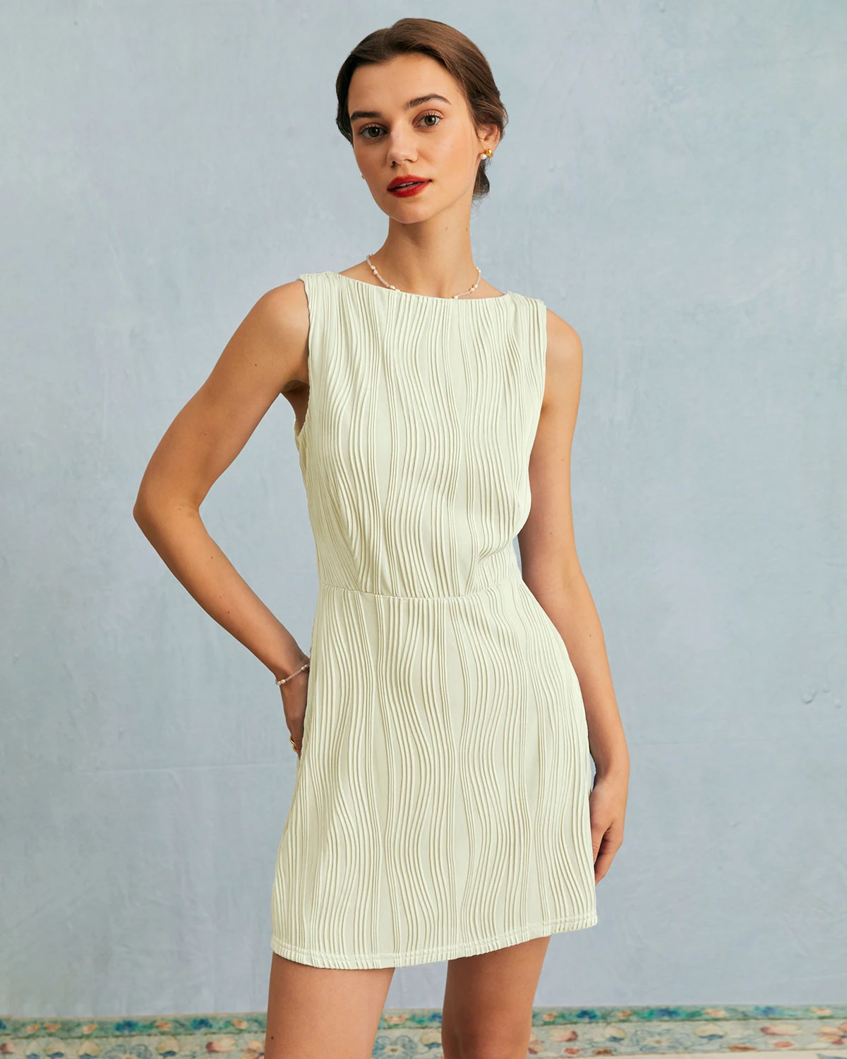 The Beige Water Ripple Textured Sleeveless Mini Dress 1 The Beige Water Ripple Textured Sleeveless Mini Dress