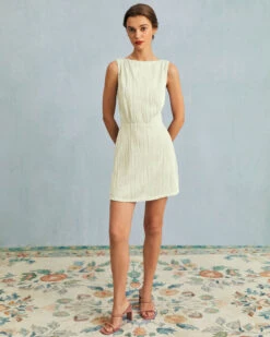 The Beige Water Ripple Textured Sleeveless Mini Dress 10 The Beige Water Ripple Textured Sleeveless Mini Dress -CINN Clothing Shop 2 4