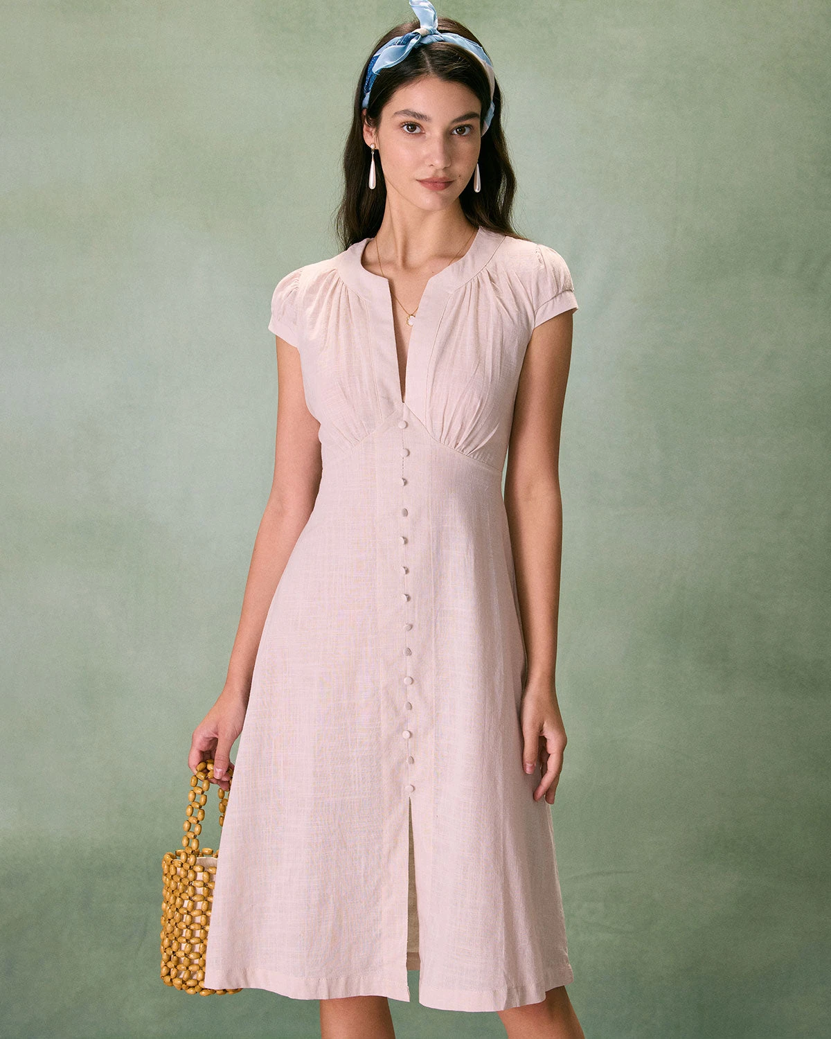 The Beige Cap Sleeve Split Hem Midi Dress 1 The Beige Cap Sleeve Split Hem Midi Dress