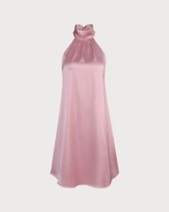 The Pink Halter Satin A-line Mini Dress 8 The Pink Halter Satin A-line Mini Dress -CINN Clothing Shop 4 1 195108