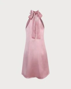 The Pink Halter Satin A-line Mini Dress 9 The Pink Halter Satin A-line Mini Dress -CINN Clothing Shop 4 2 675146