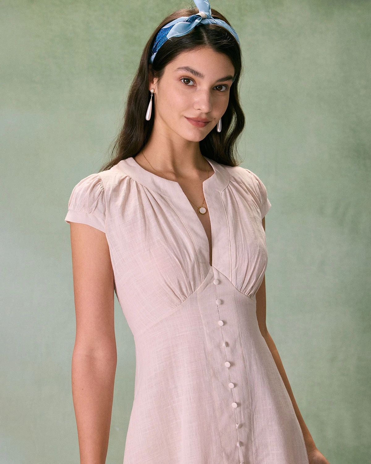 The Beige Cap Sleeve Split Hem Midi Dress 2 The Beige Cap Sleeve Split Hem Midi Dress - Image 2