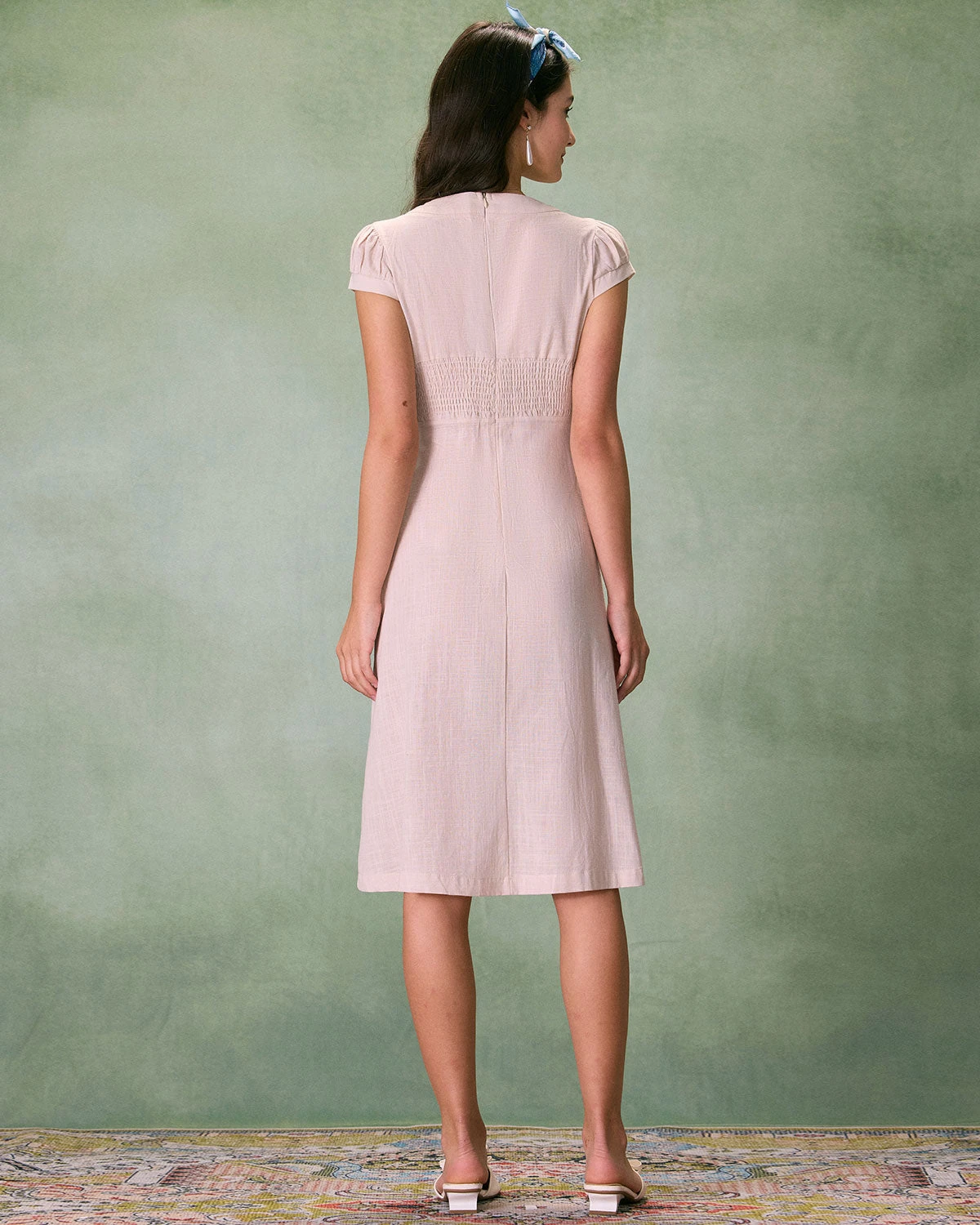 The Beige Cap Sleeve Split Hem Midi Dress 6 The Beige Cap Sleeve Split Hem Midi Dress - Image 6