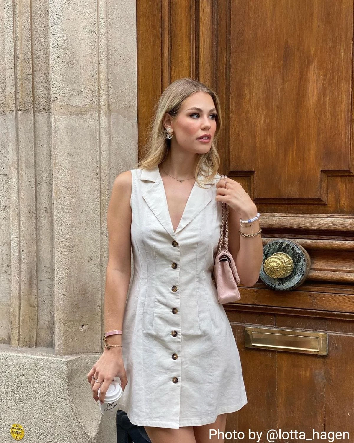 The Beige Lapel Button-up Sleeveless Mini Dress 5 The Beige Lapel Button-up Sleeveless Mini Dress - Image 5