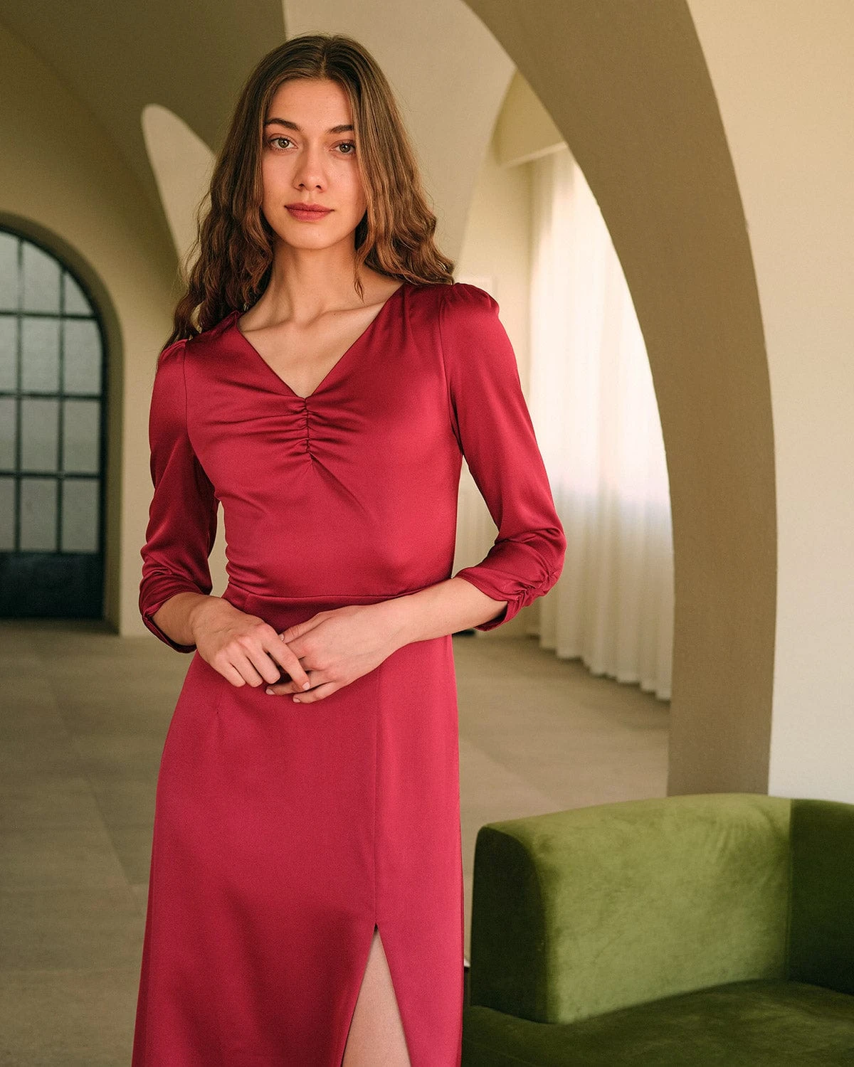 The Solid V Neck Slit Maxi Dress 4 The Solid V Neck Slit Maxi Dress - Image 4