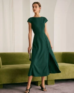 The Green Boat Neck Cutout Back Midi Dress 12 The Green Boat Neck Cutout Back Midi Dress -CINN Clothing Shop RW92630A0111C