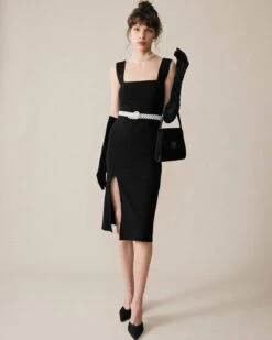 Square Neck Backless Midi Dress -CINN Clothing Shop midi dresses black xs square neck backless midi dress 37168312221909