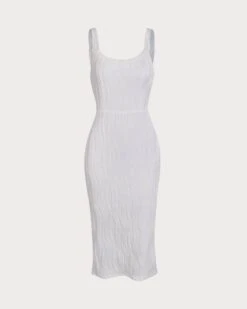 The Water Ripple Textured White Backless Midi Dress -CINN Clothing Shop midi dresses split textured backless midi dress 37855569084629
