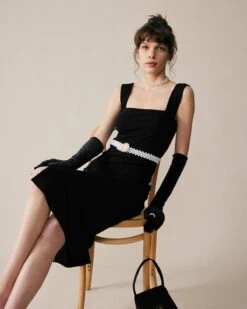 Square Neck Backless Midi Dress -CINN Clothing Shop midi dresses square neck backless midi dress 37168312123605