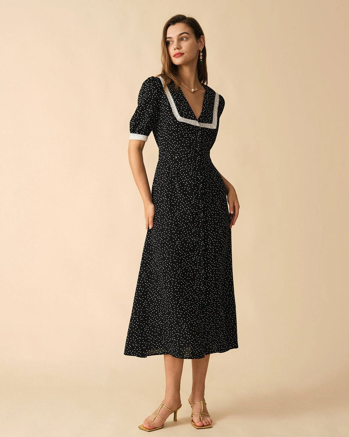 The Polka Dot Lace Trim Midi Dress 4 The Polka Dot Lace Trim Midi Dress - Image 4