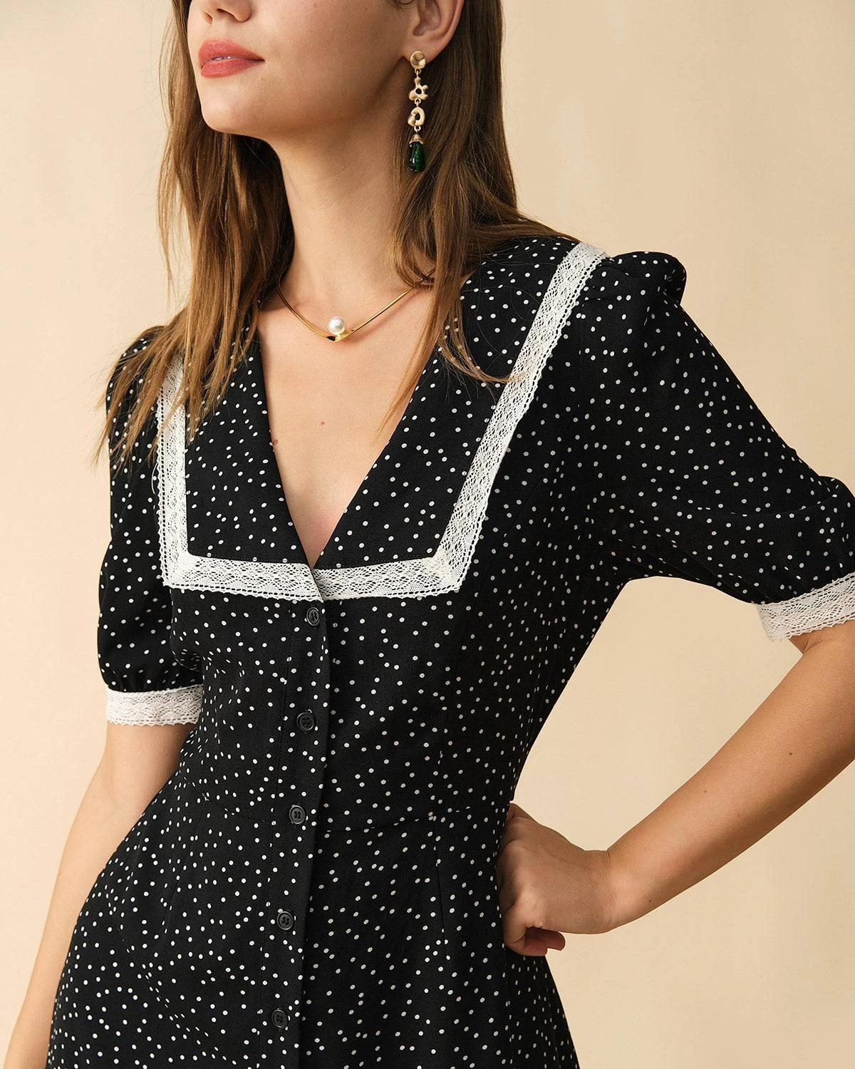 The Polka Dot Lace Trim Midi Dress 3 The Polka Dot Lace Trim Midi Dress - Image 3