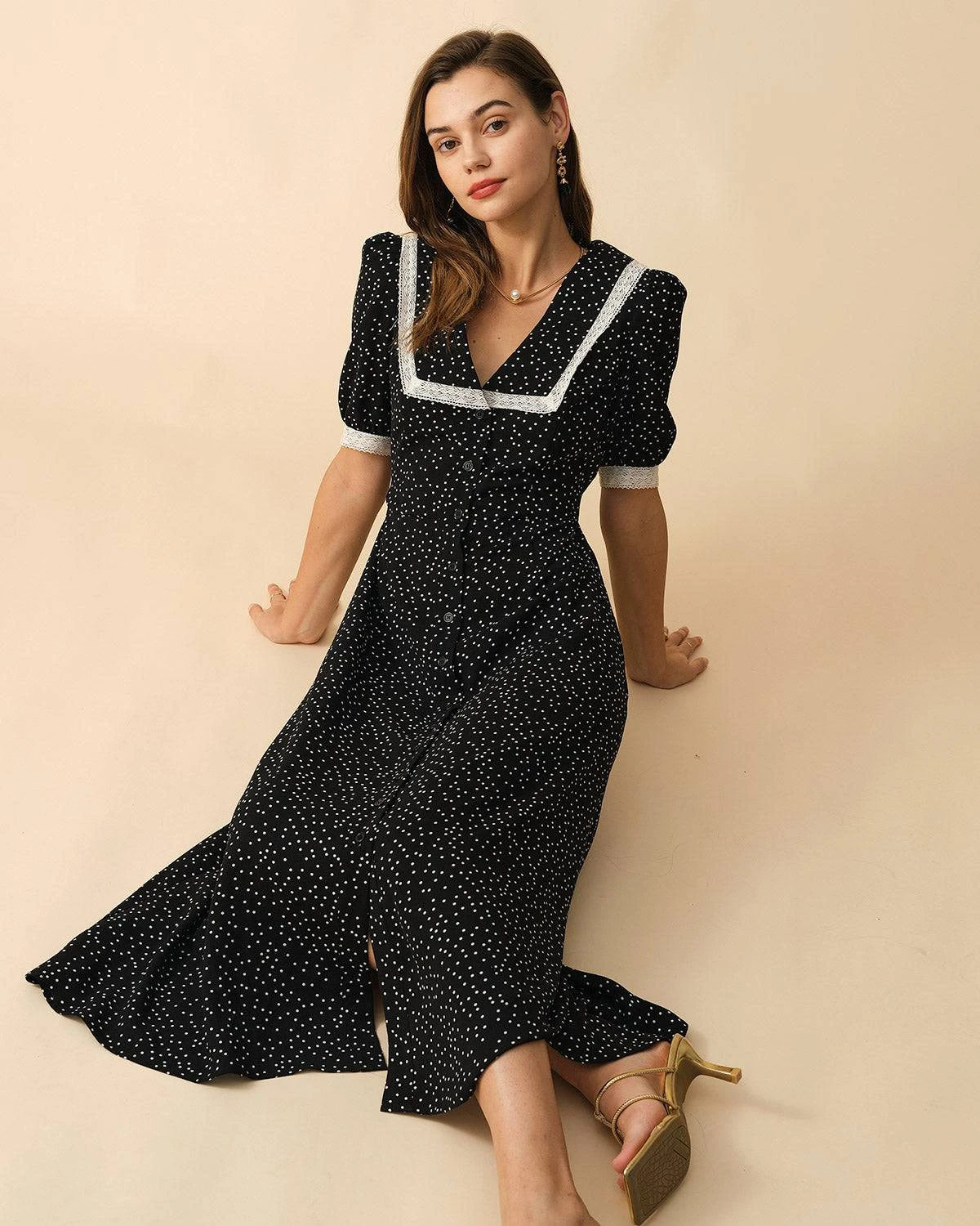 The Polka Dot Lace Trim Midi Dress 2 The Polka Dot Lace Trim Midi Dress - Image 2