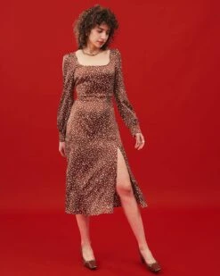 The Polka Dot Square Neckline Dress -CINN Clothing Shop midi dresses the polka dot square neckline dress 36596231733461