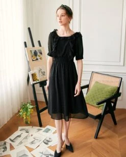 The Puff Sleeve Backless Midi Dress -CINN Clothing Shop midi dresses the puff sleeve backless midi dress 37503954682069