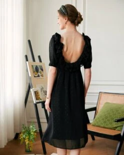 The Puff Sleeve Backless Midi Dress -CINN Clothing Shop midi dresses the puff sleeve backless midi dress 37503956091093