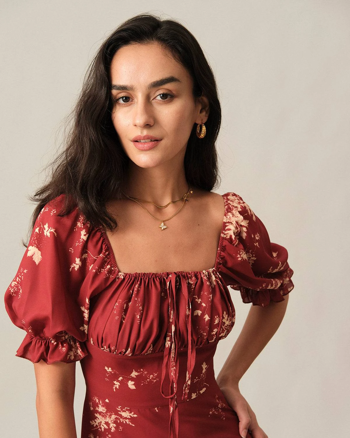 The Square Neck Floral Midi Dress 3 The Square Neck Floral Midi Dress - Image 3