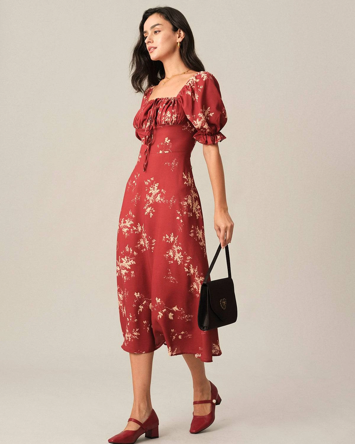 The Square Neck Floral Midi Dress 2 The Square Neck Floral Midi Dress - Image 2