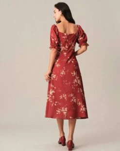 The Square Neck Floral Midi Dress 9 The Square Neck Floral Midi Dress -CINN Clothing Shop midi dresses the square neck floral midi dress 37681836720341