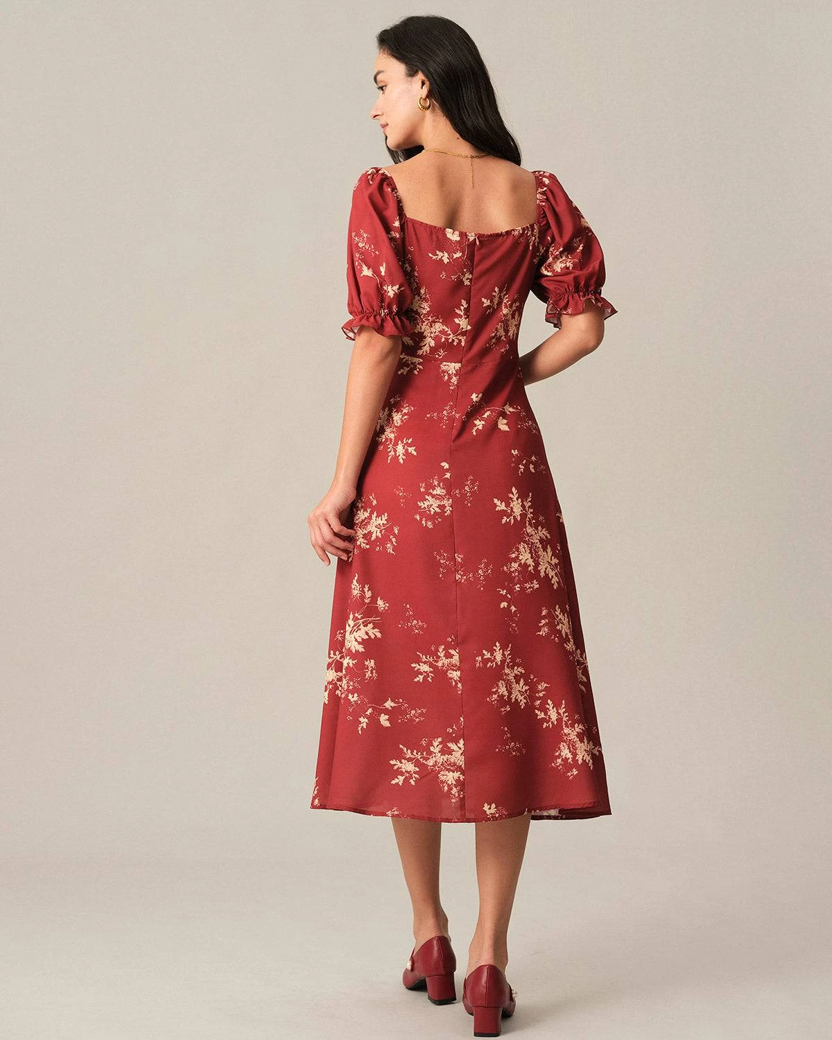 The Square Neck Floral Midi Dress 4 The Square Neck Floral Midi Dress - Image 4