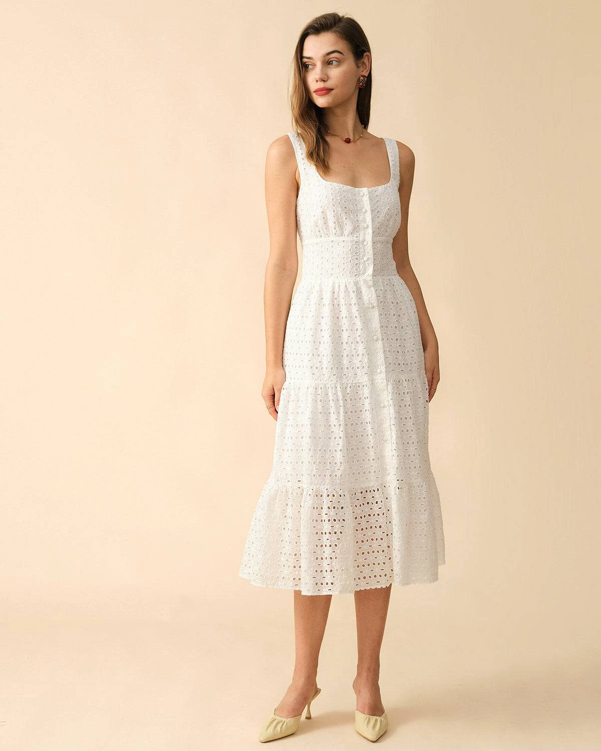The Square Neck Tiered Hem Midi Dress 4 The Square Neck Tiered Hem Midi Dress - Image 4