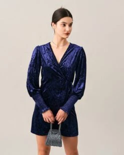 The Velvet Wrap Long Sleeve Mini Dress 11 The Velvet Wrap Long Sleeve Mini Dress -CINN Clothing Shop mini dresses navy blue s the velvet wrap long sleeve mini dress 38182957514965