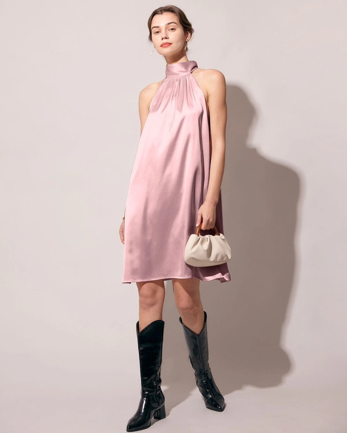 The Pink Halter Satin A-line Mini Dress 2 The Pink Halter Satin A-line Mini Dress - Image 2