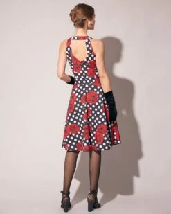 The Sweetheart Neck Polka Dot Rose Halter Midi Dress -CINN Clothing Shop rihoas11053 493980