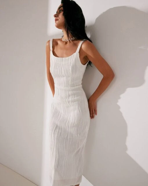 The Water Ripple Textured White Backless Midi Dress -CINN Clothing Shop textured backless midi dress dresses x7ngaa 498698