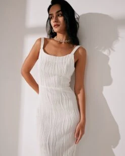 The Water Ripple Textured White Backless Midi Dress -CINN Clothing Shop textured backless midi dress dresses yxb2gu 536128