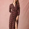 The Lapel Floral Long Sleeve Maxi Dress