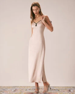 The Apricot Contrast Trim Satin Maxi Dress -CINN Clothing Shop the apricot contrast satin maxi dress dresses bmeswi