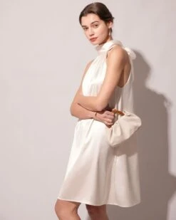 The Apricot Halter Satin A-line Mini Dress 8 The Apricot Halter Satin A-line Mini Dress -CINN Clothing Shop the apricot halter satin a line mini dress dresses ikmj9q 417359