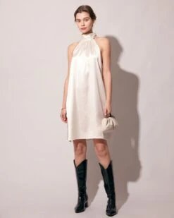 The Apricot Halter Satin A-line Mini Dress 10 The Apricot Halter Satin A-line Mini Dress -CINN Clothing Shop the apricot halter satin a line mini dress dresses ruzgbr 576818