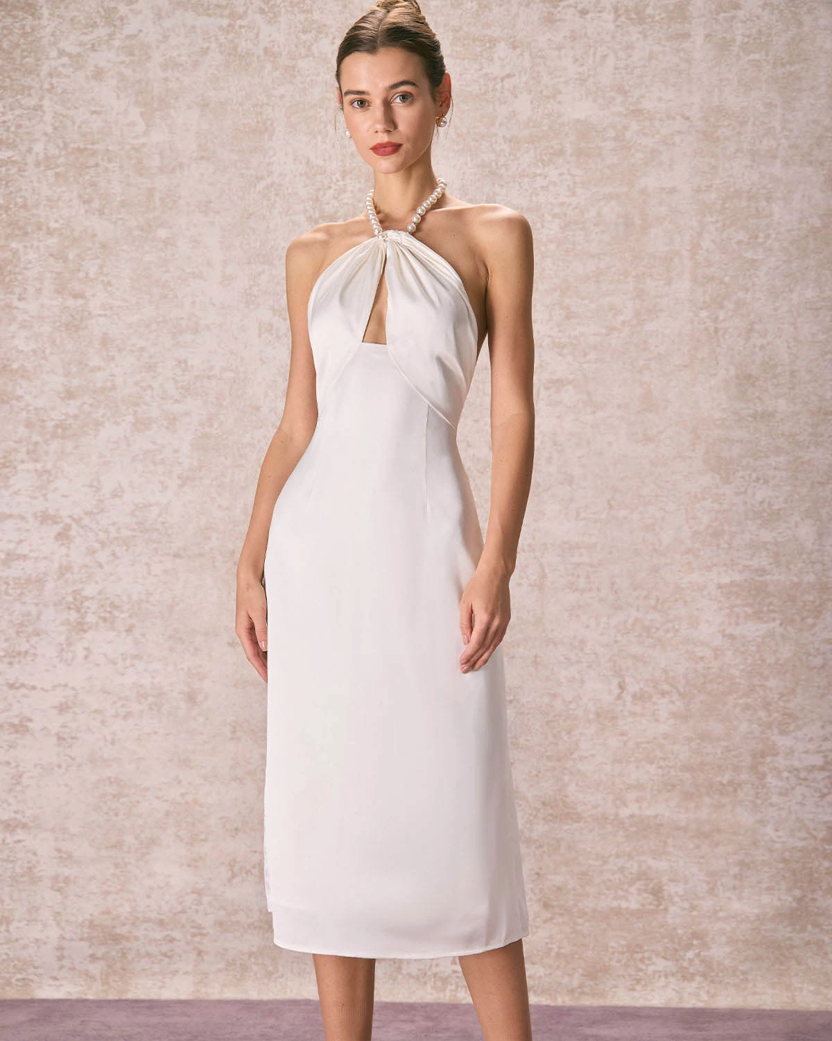 The Apricot Pearl Halter Satin Midi Dress 1 The Apricot Pearl Halter Satin Midi Dress