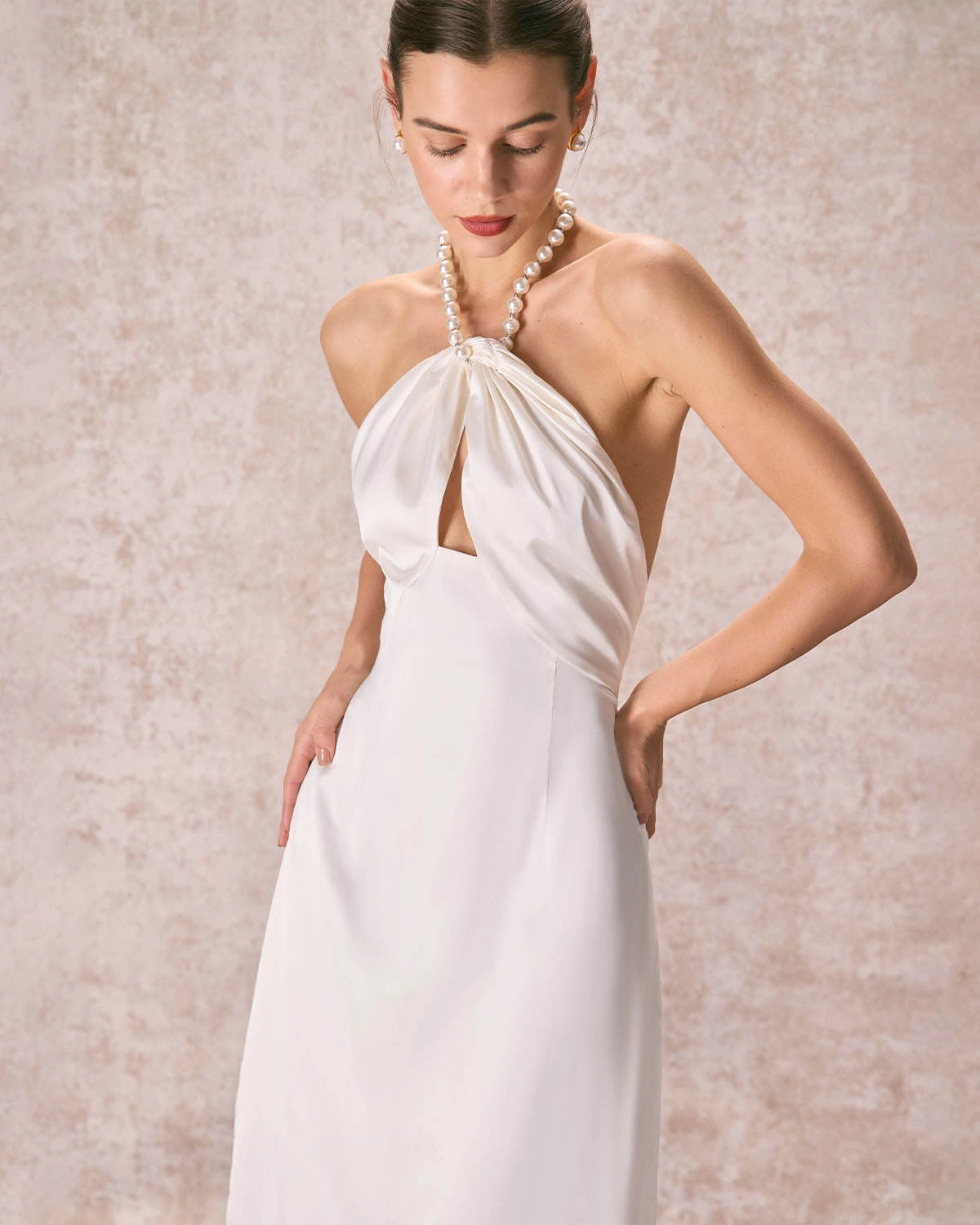 The Apricot Pearl Halter Satin Midi Dress 3 The Apricot Pearl Halter Satin Midi Dress - Image 3