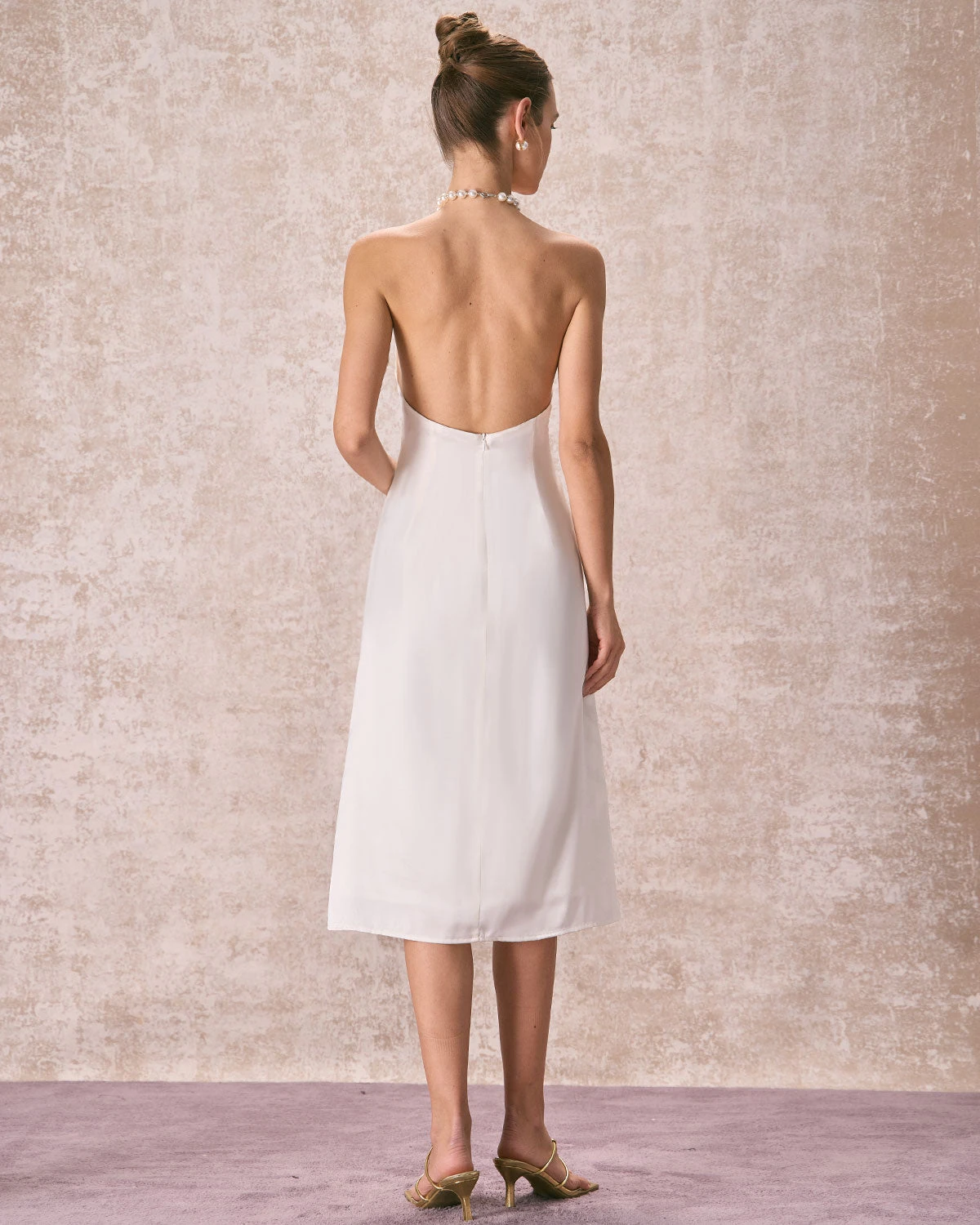 The Apricot Pearl Halter Satin Midi Dress 5 The Apricot Pearl Halter Satin Midi Dress - Image 5