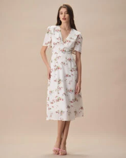 The Apricot V Neck Floral Ruched Midi Dress 7 The Apricot V Neck Floral Ruched Midi Dress -CINN Clothing Shop the apricot v neck floral ruched midi dress dresses 02o9l0