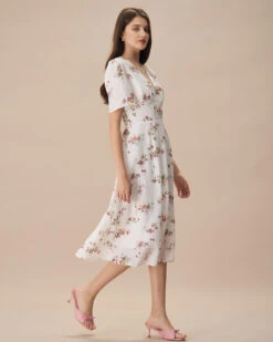 The Apricot V Neck Floral Ruched Midi Dress 8 The Apricot V Neck Floral Ruched Midi Dress -CINN Clothing Shop the apricot v neck floral ruched midi dress dresses semjqm