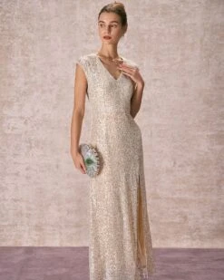 The Apricot V-Neck Sequin Maxi Dress 8 The Apricot V-Neck Sequin Maxi Dress -CINN Clothing Shop the apricot v neck sequin maxi dress dresses ellrrf