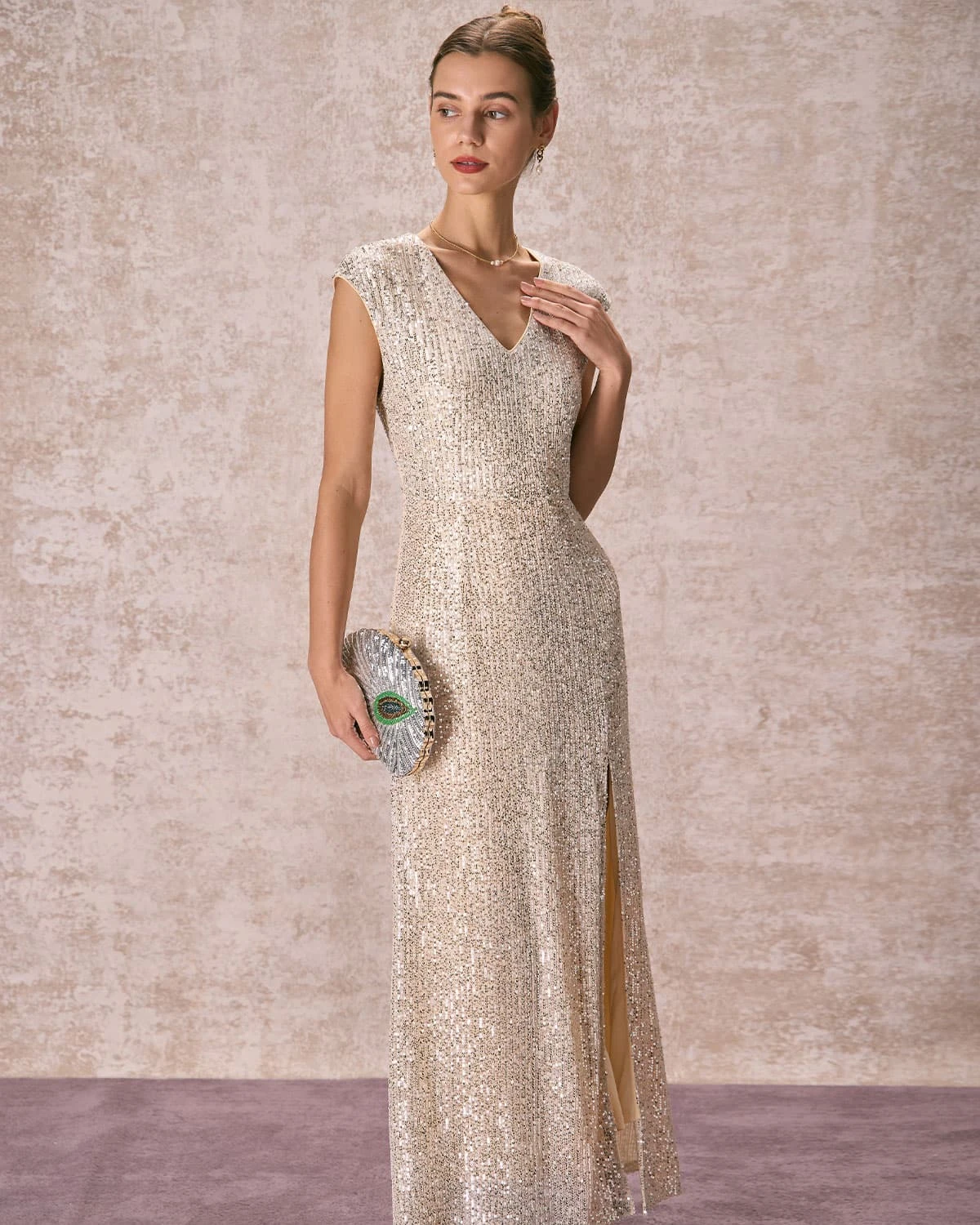 The Apricot V-Neck Sequin Maxi Dress 4 The Apricot V-Neck Sequin Maxi Dress - Image 4