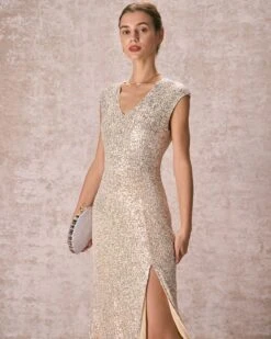 The Apricot V-Neck Sequin Maxi Dress 7 The Apricot V-Neck Sequin Maxi Dress -CINN Clothing Shop the apricot v neck sequin maxi dress dresses om26xv