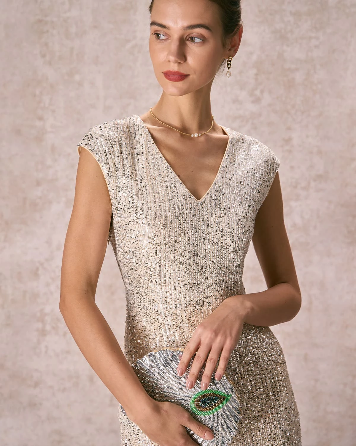 The Apricot V-Neck Sequin Maxi Dress 2 The Apricot V-Neck Sequin Maxi Dress - Image 2