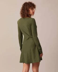 The Army Green Square Neck Button Mini Dress -CINN Clothing Shop the army green square neck button mini dress dresses hgiusn 905502