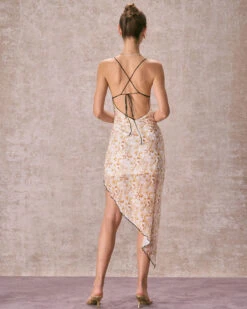 The Yellow Asymmetric Hem Floral Midi Dress 9 The Yellow Asymmetric Hem Floral Midi Dress -CINN Clothing Shop the asymmetric hem floral mesh midi dress dresses zj3gto