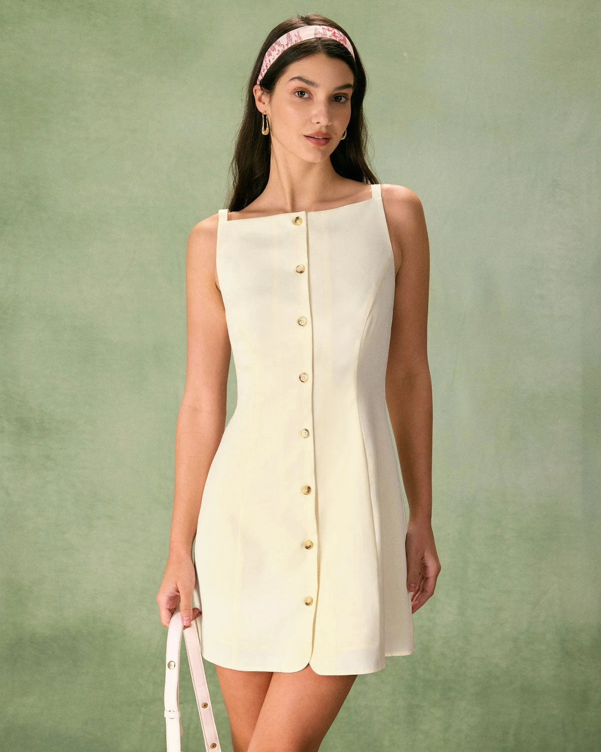 The Beige Boat Neck Button Mini Dress 1 The Beige Boat Neck Button Mini Dress
