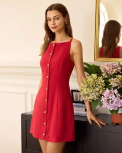 The Red Boat Neck Button Mini Dress -CINN Clothing Shop the beige boat neck button mini dress dresses 1rbf3v e343fe7a 0de3 4e3b 9152 5ed750ccb57f