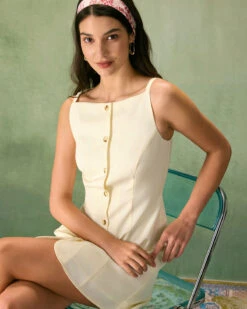 The Beige Boat Neck Button Mini Dress 12 The Beige Boat Neck Button Mini Dress -CINN Clothing Shop the beige boat neck button mini dress dresses egxblm