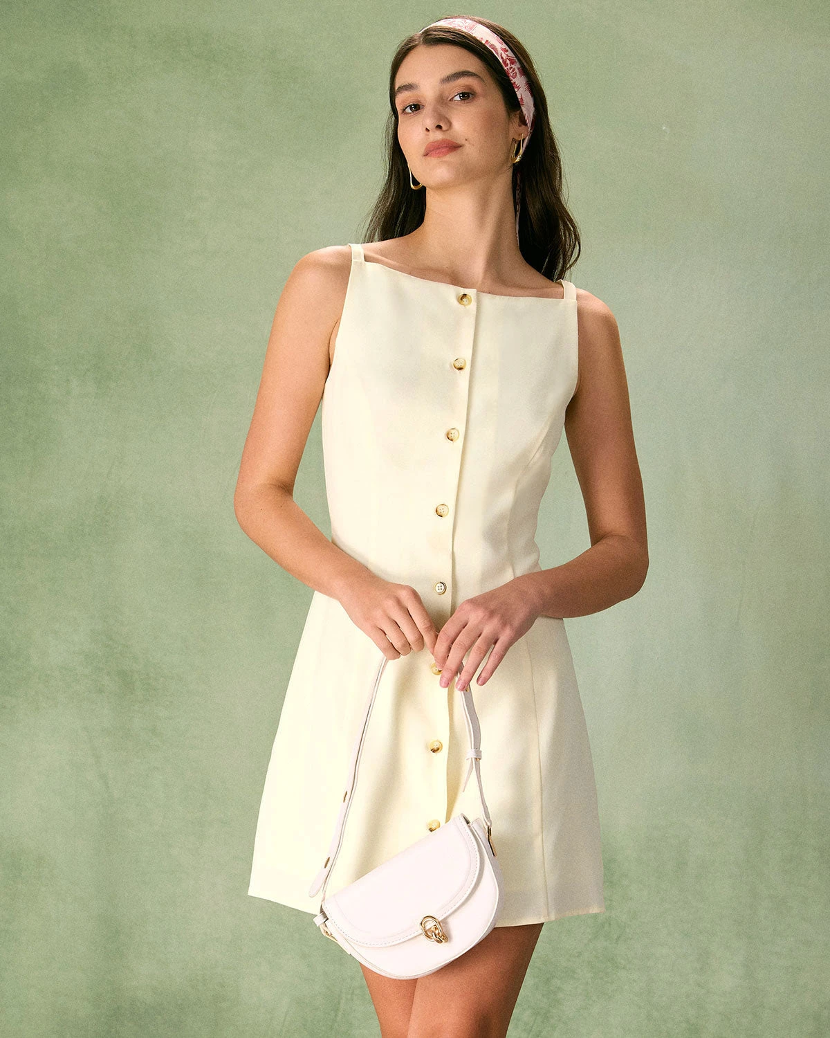 The Beige Boat Neck Button Mini Dress 3 The Beige Boat Neck Button Mini Dress - Image 3