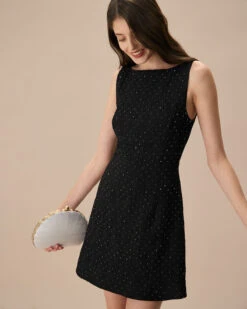 The Black Boat Neck Textured Mini Dress 7 The Black Boat Neck Textured Mini Dress -CINN Clothing Shop the beige boat neck textured mini dress dresses cr23ar