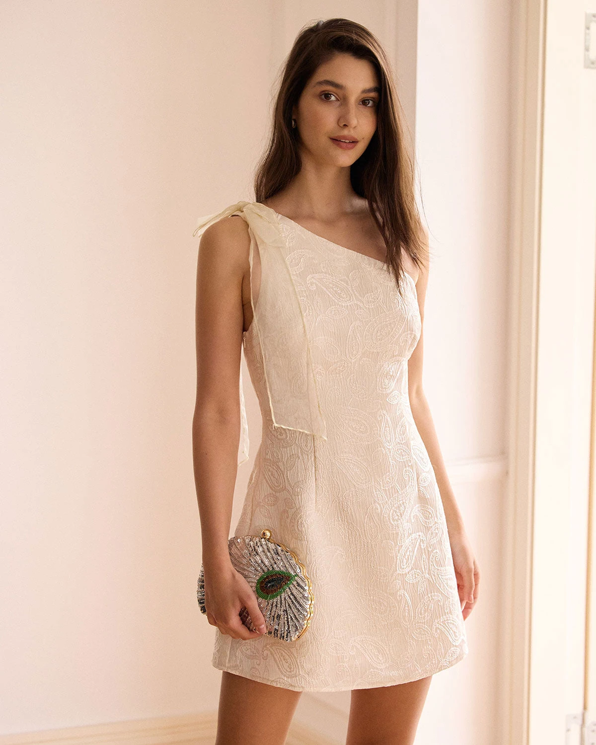 The Beige One-Shoulder Jacquard Mini Dress 1 The Beige One-Shoulder Jacquard Mini Dress